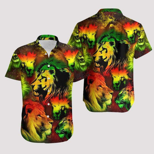 Hawaiian Aloha Shirts Awesome Colorful Lion #3112V