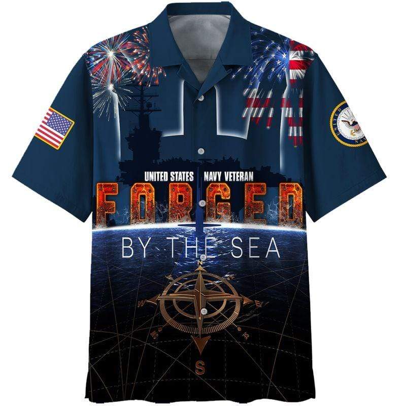 4Th July Us Navy Forced By The Sea Compass Firework Hawaiian Shirt