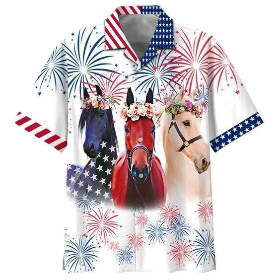 Horse America Flag Independence Day Hawaiian Shirt