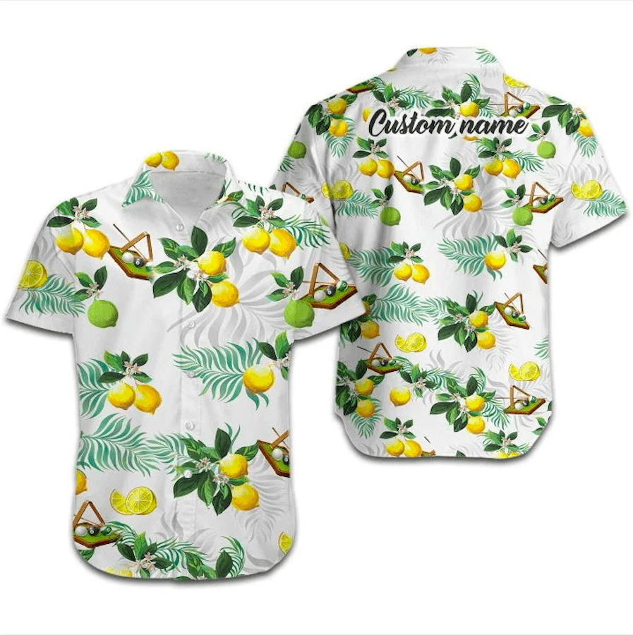 Custom Name Billiard Lemon Tropical White Hawaiian Aloha Shirts