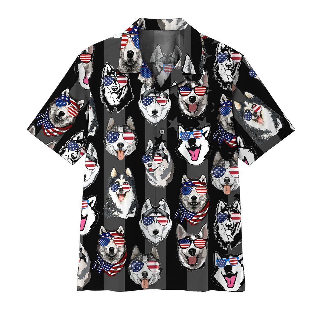   3D Husky American Flag Hawaii Shirt