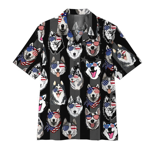   3D Husky American Flag Hawaii Shirt