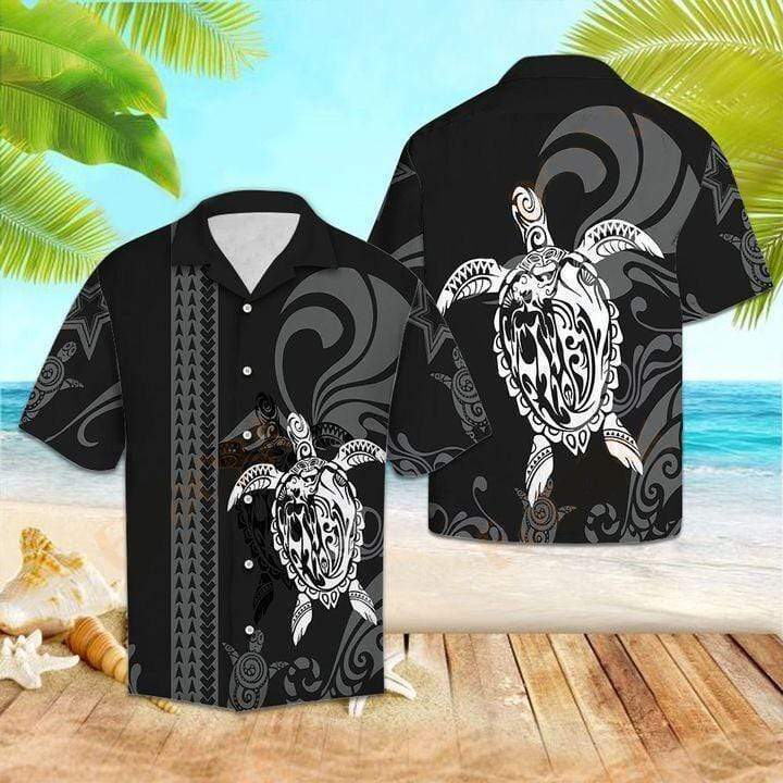 Hawaiian Aloha Shirts Turtle Black and White #V