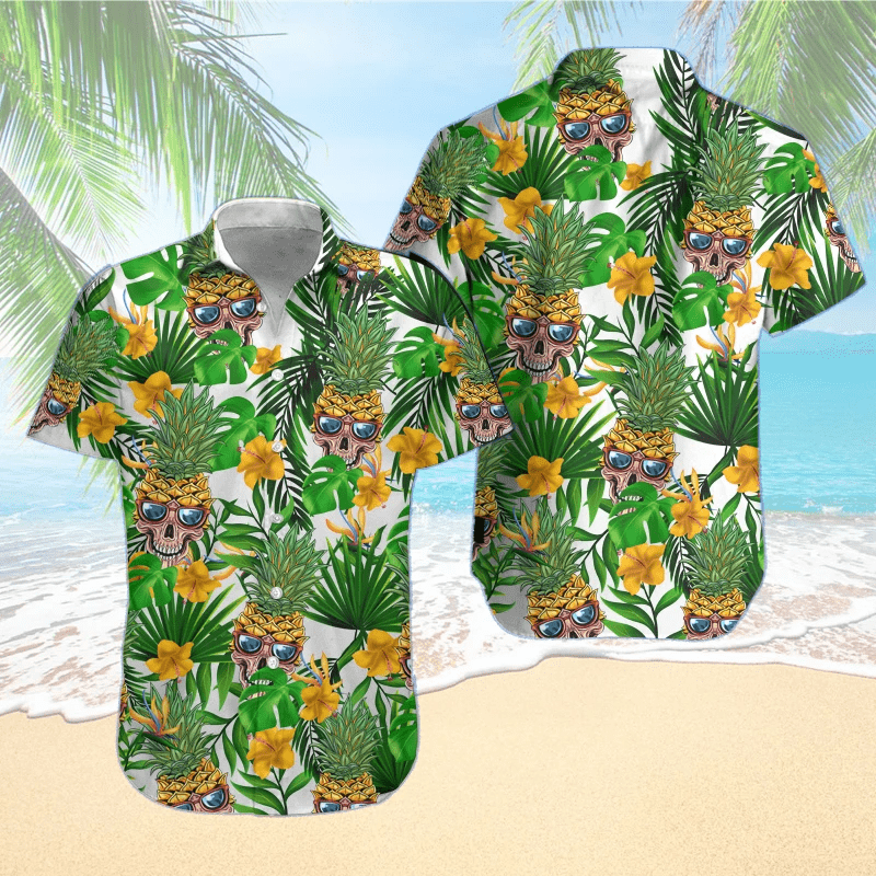 Hawaiian Aloha Shirts Skull Pineapple Tropical #1708v