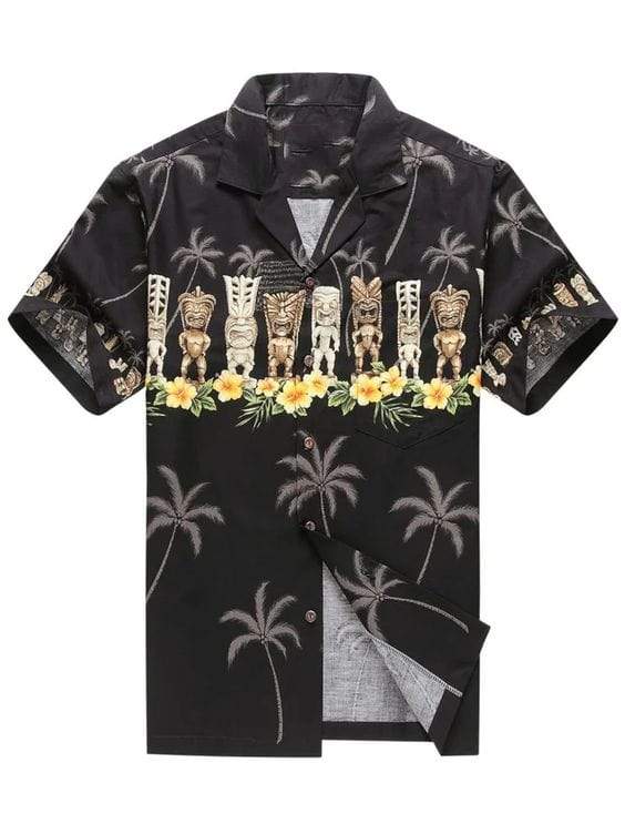 Hawaiian Aloha Shirts Awesome Black Tiki