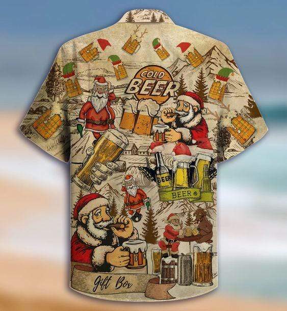 Hawaiian Aloha Shirts Christmas Drinking Beer With Santa Claus #DH