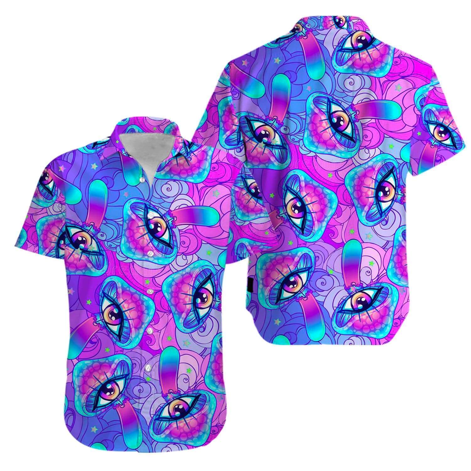 Hippie Neon mushrooms Psychedelic hallucination Aloha Hawaiian Shirts #V