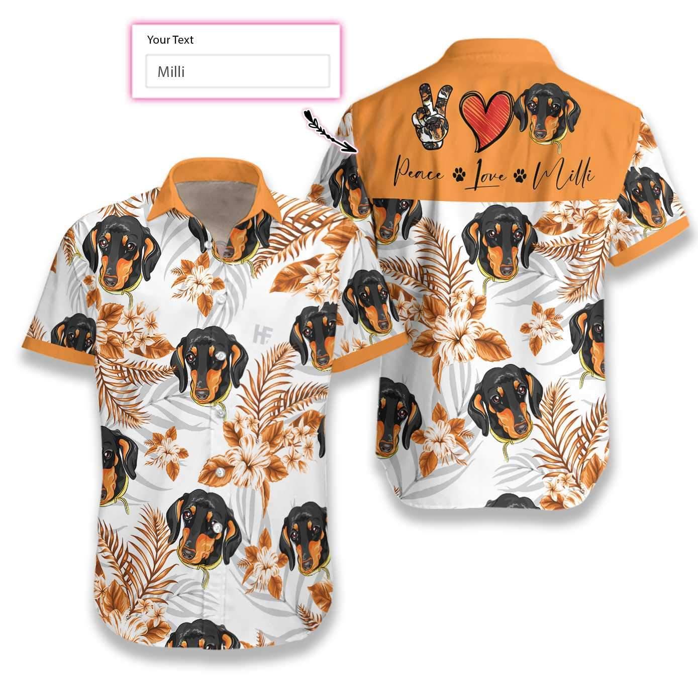 Personalized Peace Love Dachshund Custom Hawaiian Aloha Shirts #H