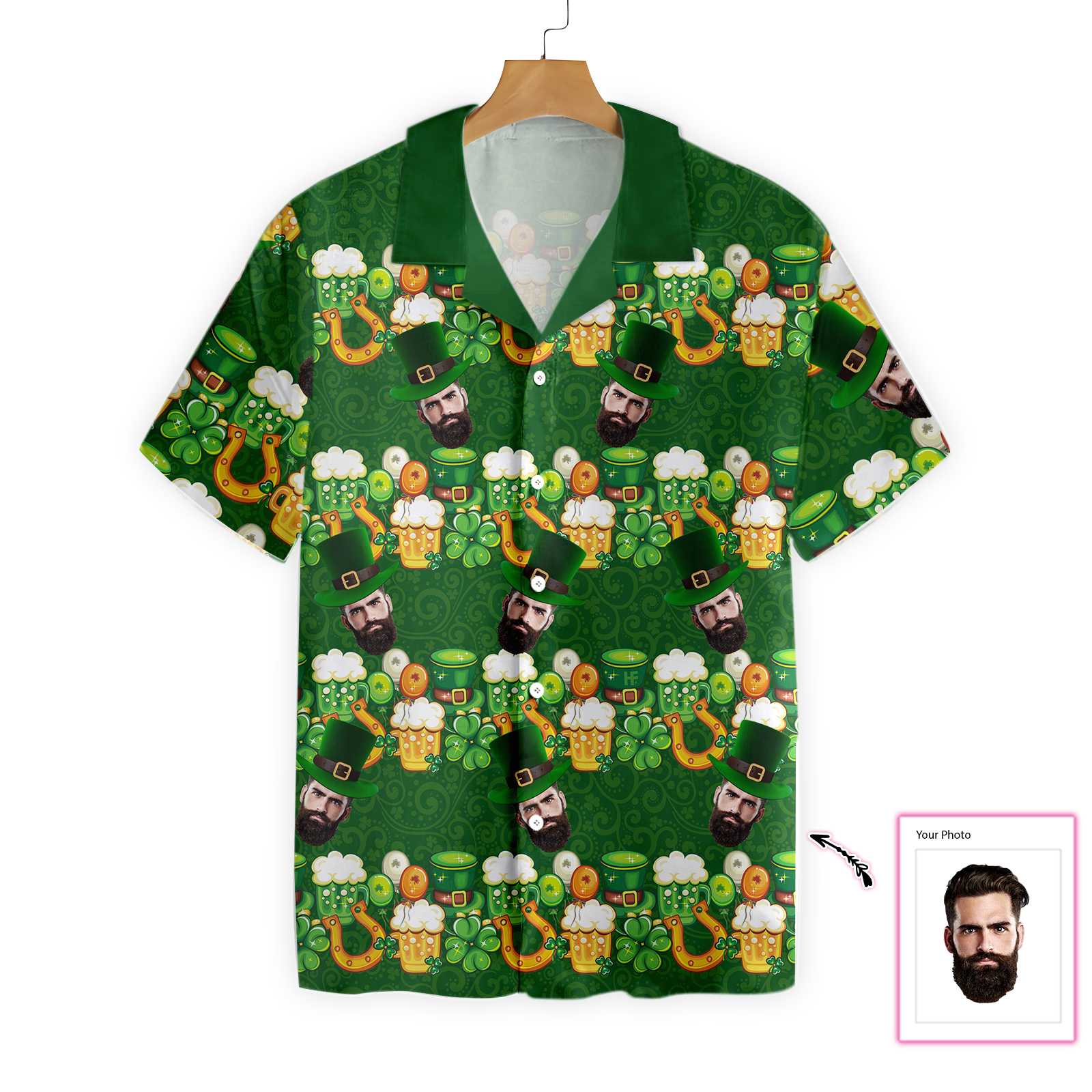 Saint Patrick's Day Personalized Beard Face Hawaiian Aloha Shirts #DH