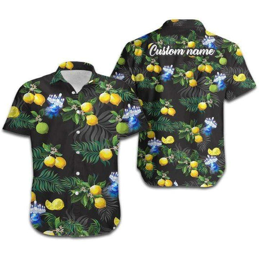 Custom Name Bowling Lemon Black Hawaiian Aloha Shirts