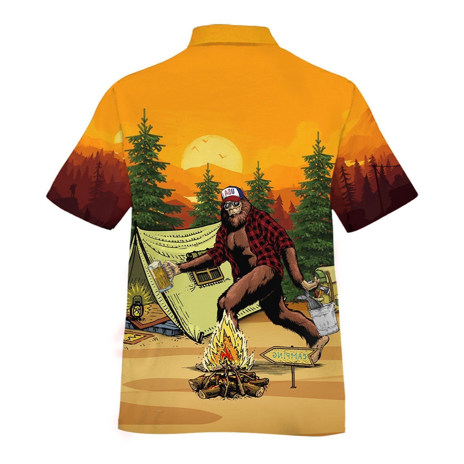 America - Bigfoot Go To Camping Style Hawaii Shirt Hawaiian Shirt