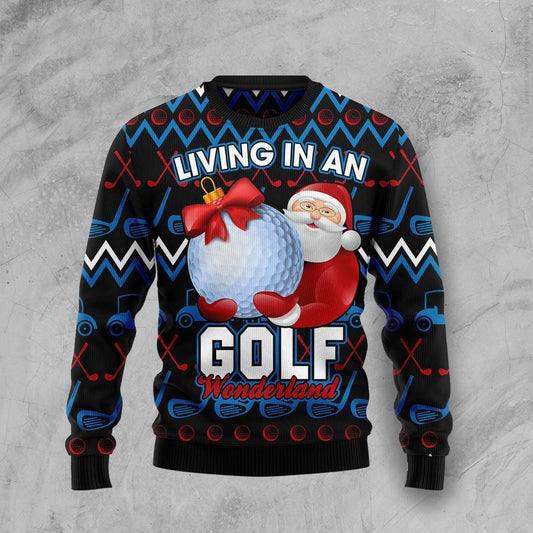 Santa Clause Golf Wonderland Ugly Christmas Sweater 