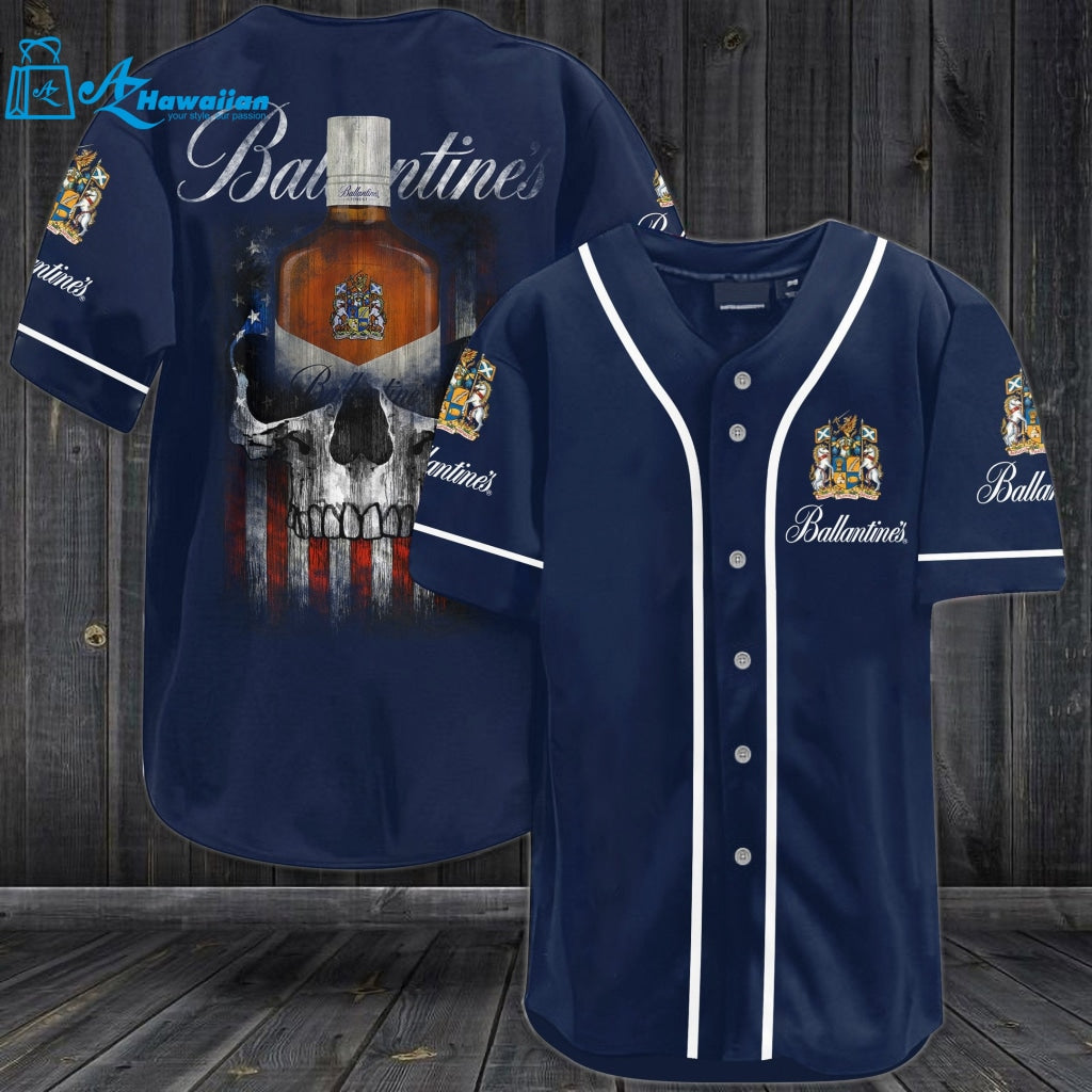 Ballantines Whiskey USA Flag Skull All Over Print Unisex Baseball Jersey - Navy