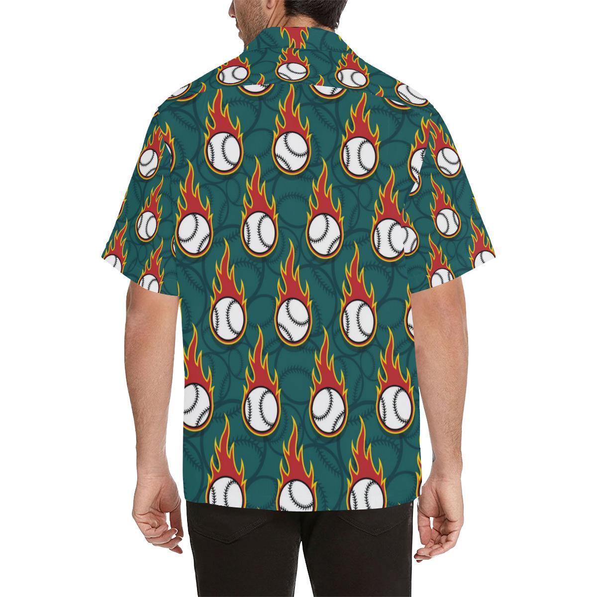 Baseball Fire Print Pattern Hawaiian Shirt