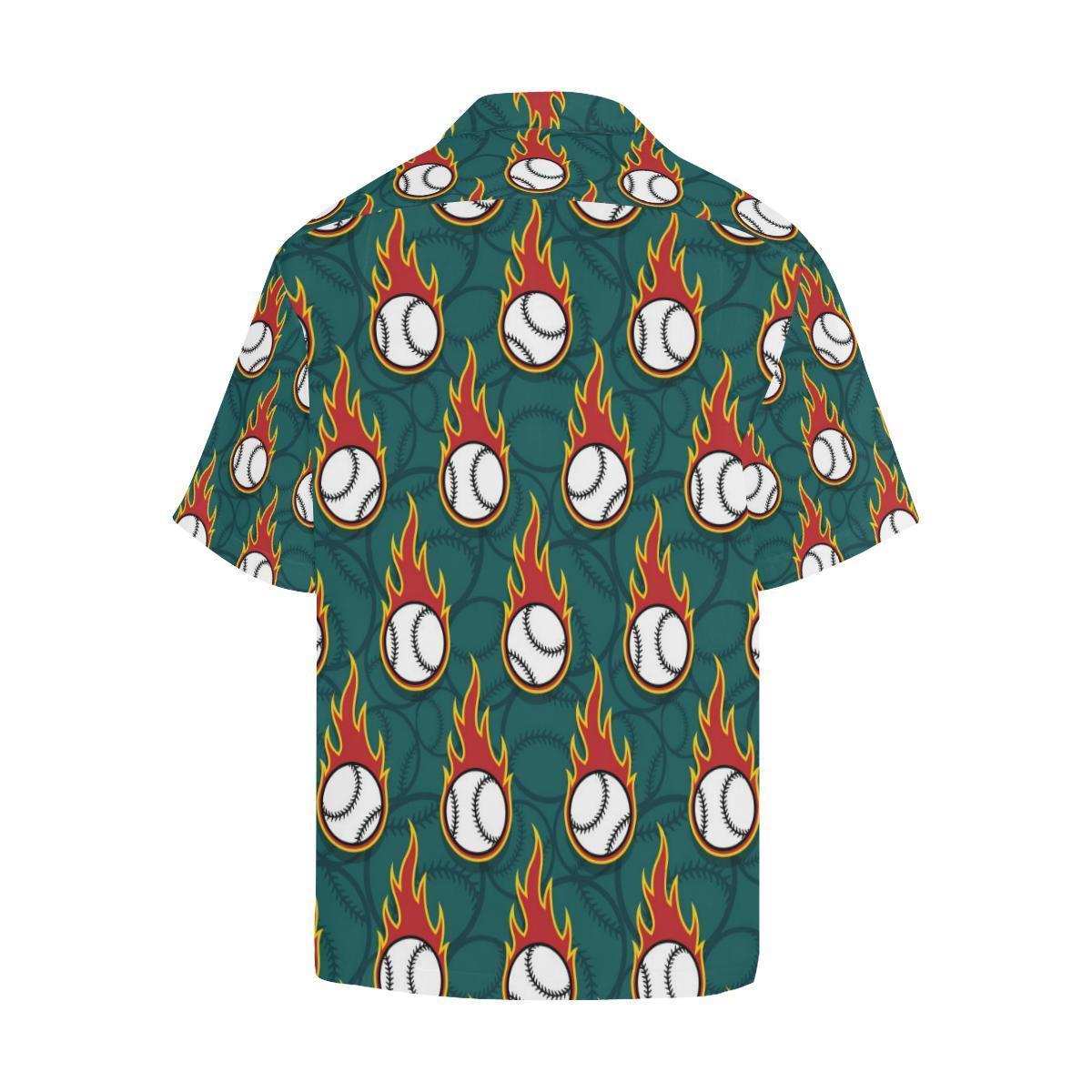 Baseball Fire Print Pattern Hawaiian Shirt