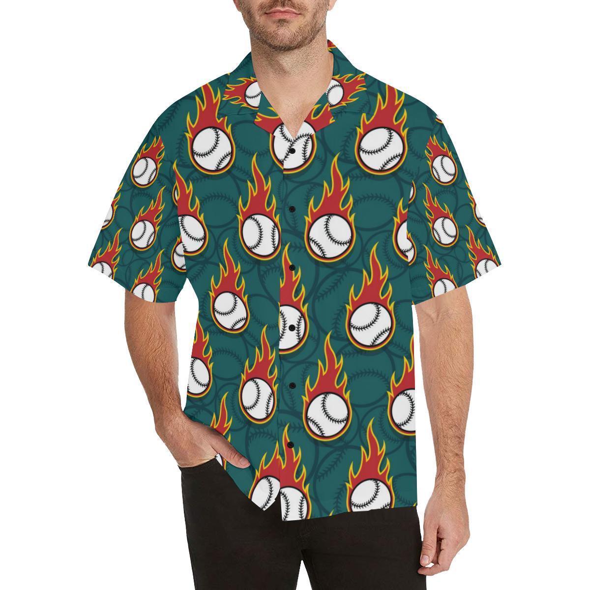 Baseball Fire Print Pattern Hawaiian Shirt