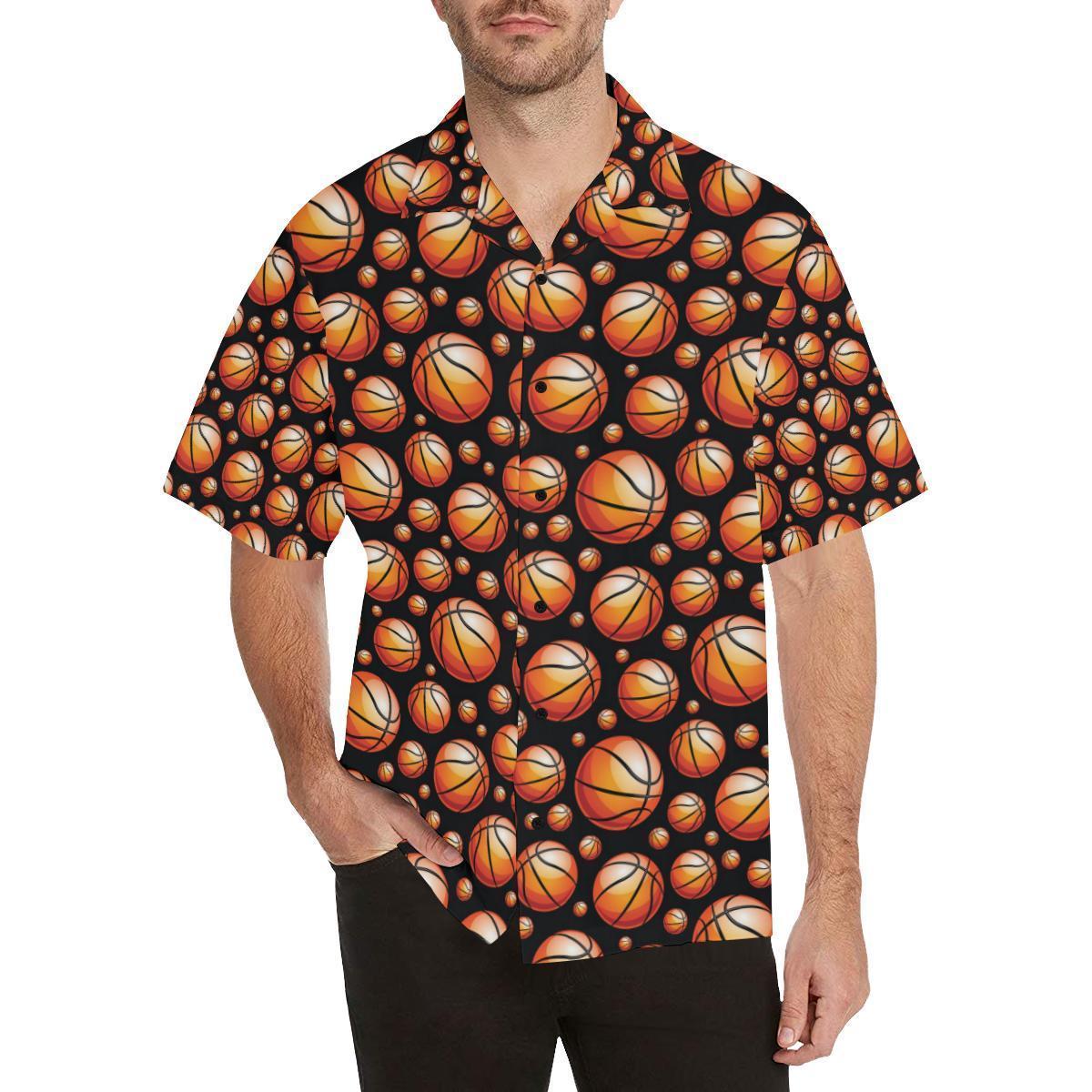 Basketball Black Background Pattern Hawaiian Shirt