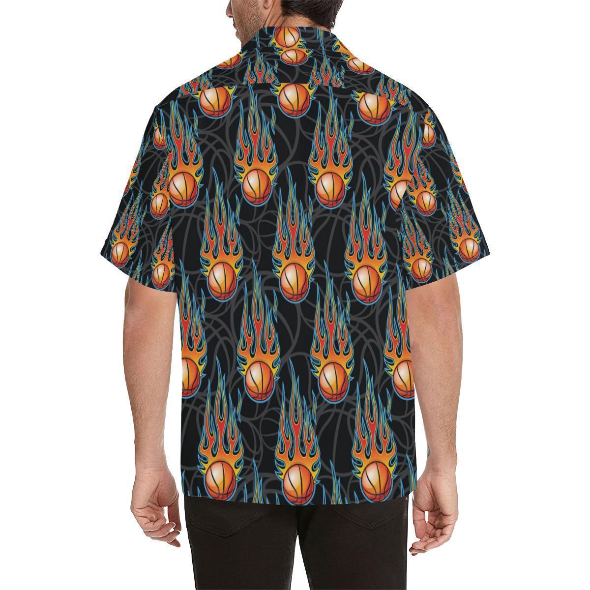 Basketball Fire Print Pattern Hawaiian Shirt