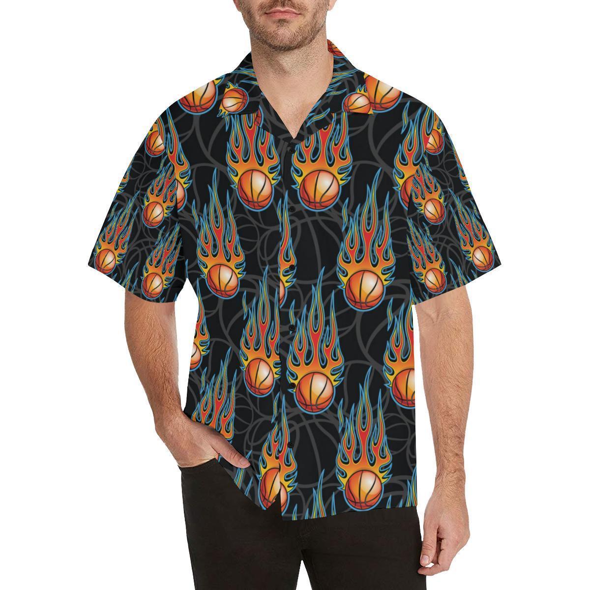 Basketball Fire Print Pattern Hawaiian Shirt