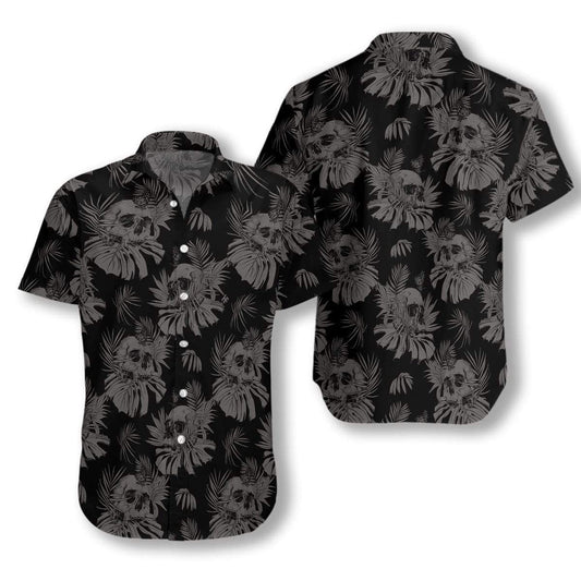 Hawaiian Aloha Shirts Gothic Skull With Butterfly Goth