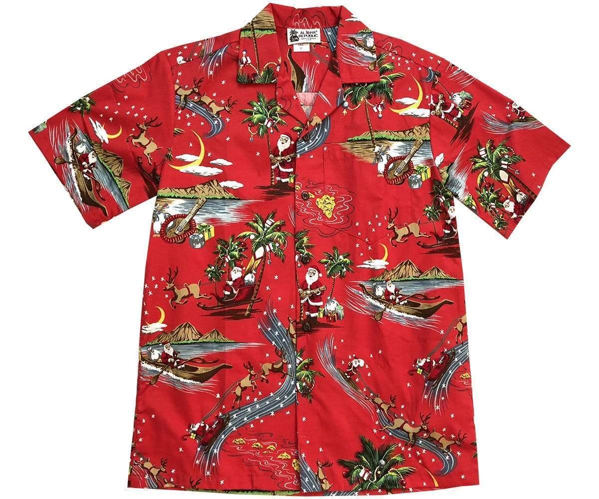 Happy Santa Claus Merry Christmas Red Hawaiian Aloha Shirts