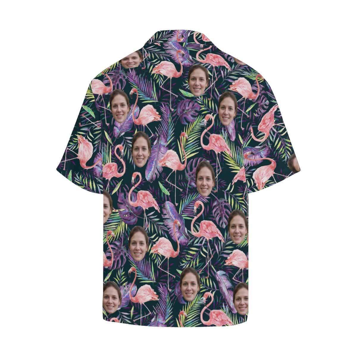 Custom Face Flamingo Purple Leaf Men's All Over Print Hawaiian Shirt