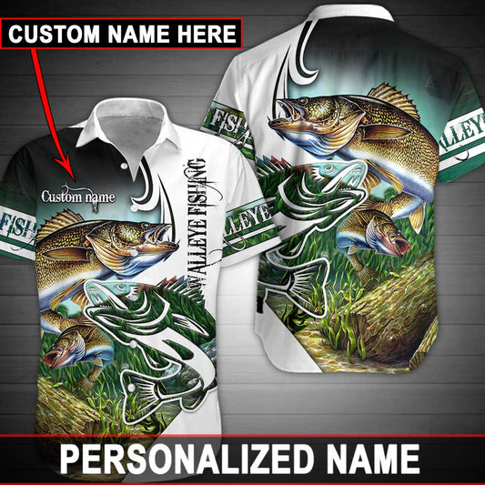 Walleye Fishing custom name Aloha Hawaiian Shirts 