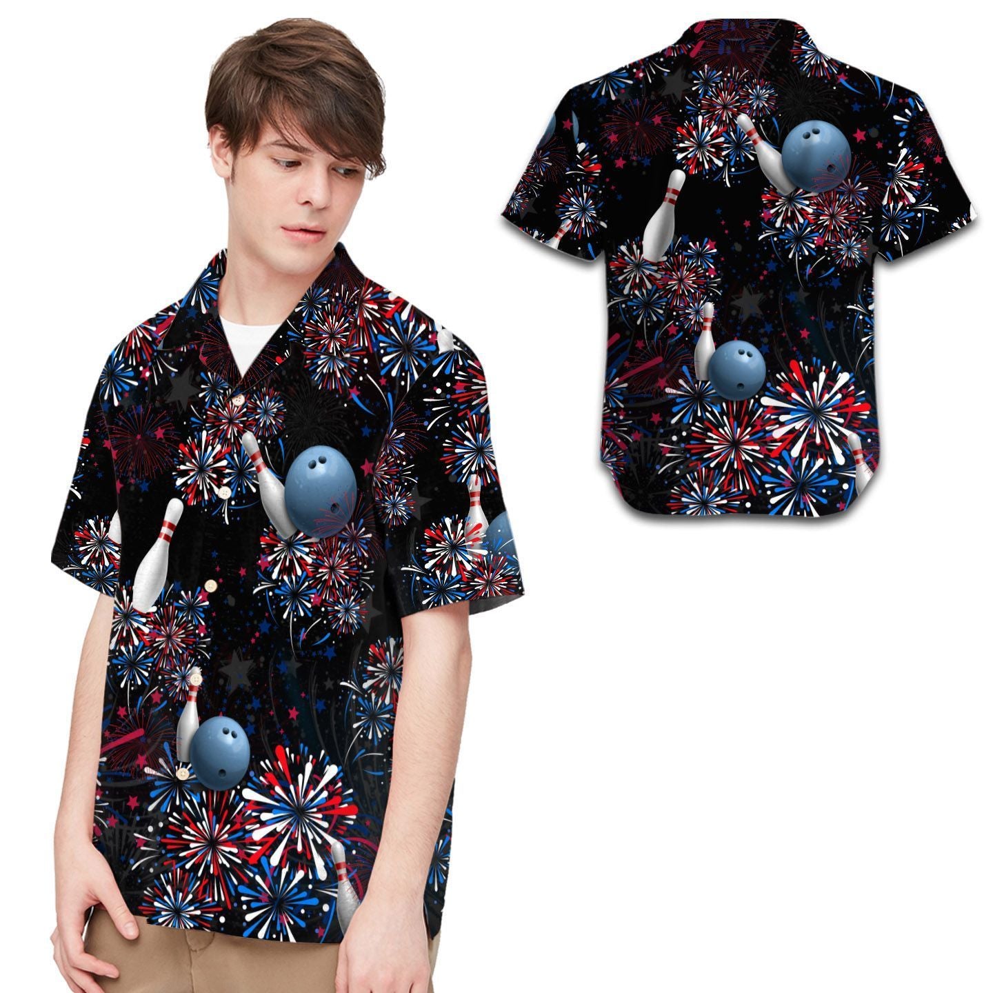 Bowling American Independence Day 4th Of July Fireworks Men Hawaiian Shirt, Summer Shirt, Beach Shirts