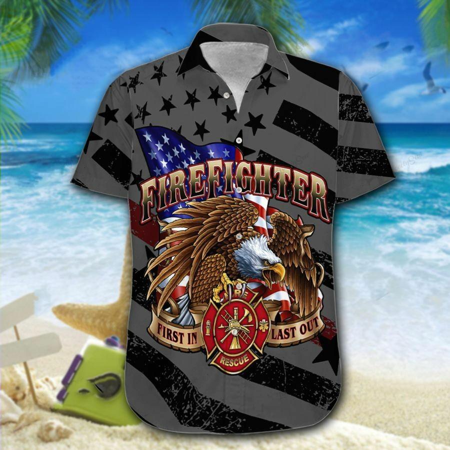 Hawaiian Aloha Shirts Firefighter Eagle Flag