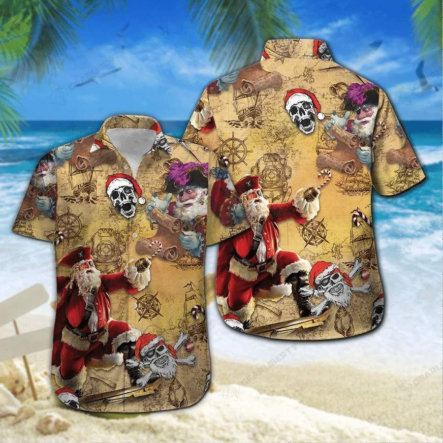 Hawaiian Aloha Shirts Pirate Skull Santa Claus Christmas