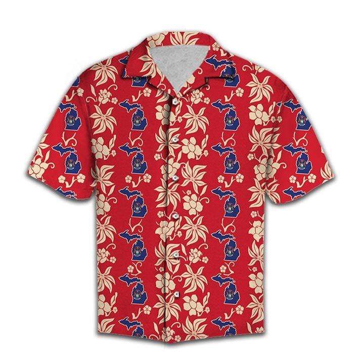 Red Michigan Pattern Hawaiian Aloha Shirts #H