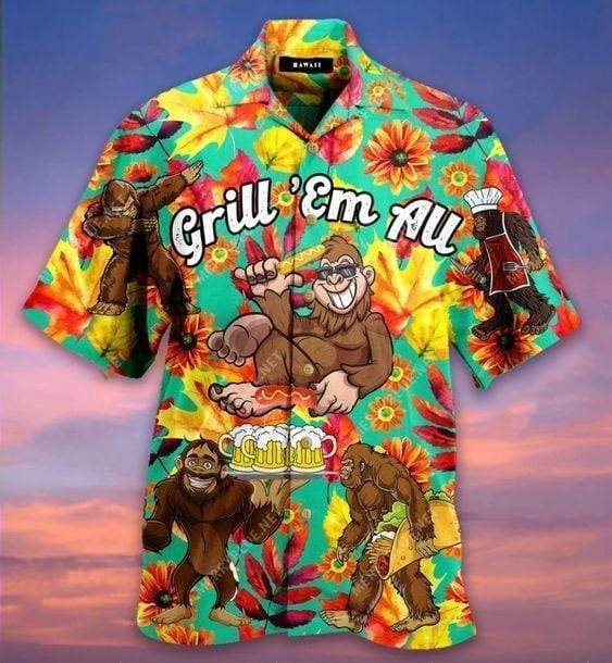 Bigfoot Grill Em All Camping Hawaiian Shirt | For Men & Women | Adult | HW3145