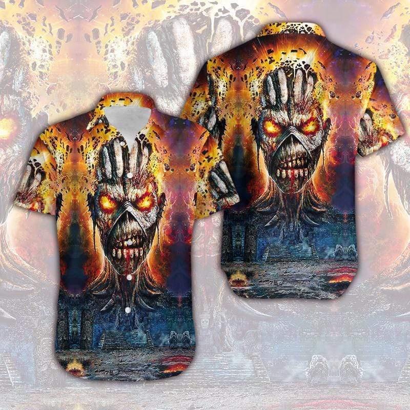 Fire Skull Rock Style Custom Name Hawaiian Shirts #DH