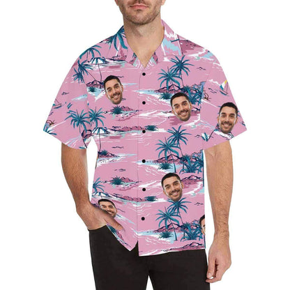 Personalised Christmas Shirts Australia Custom Face Coconut Tree Men's All Over The Print Hawaiian Shirt