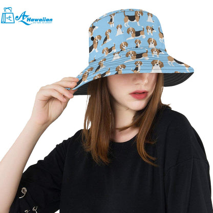 Beagle dog blue background pattern Unisex Bucket Hat