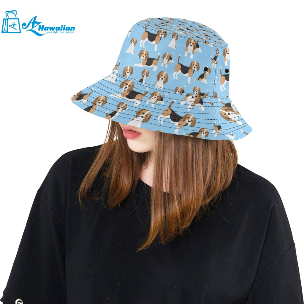 Beagle dog blue background pattern Unisex Bucket Hat