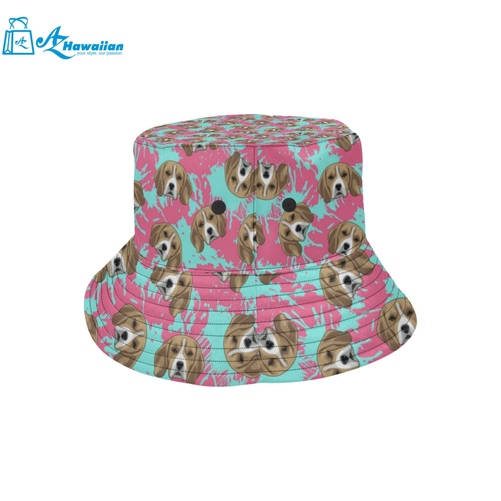 Beagle muzzles turquoise paint splashes pink patte Unisex Bucket Hat