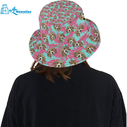 Beagle muzzles turquoise paint splashes pink patte Unisex Bucket Hat