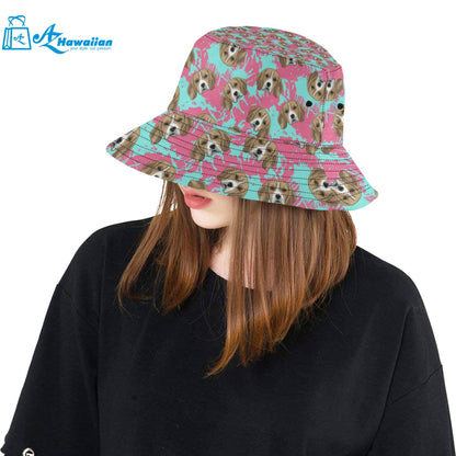 Beagle muzzles turquoise paint splashes pink patte Unisex Bucket Hat