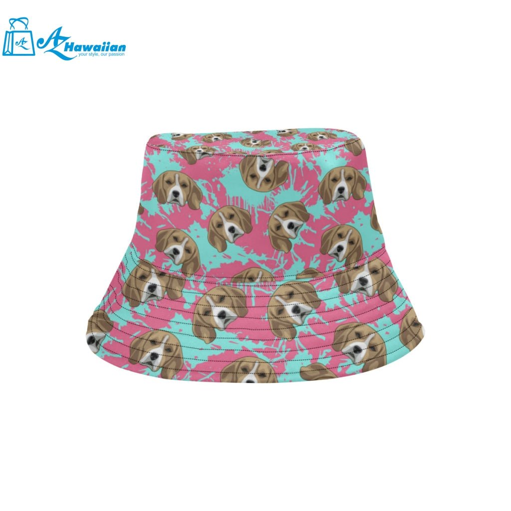 Beagle muzzles turquoise paint splashes pink patte Unisex Bucket Hat