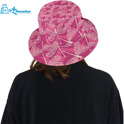 Beautiful dragonfly pink background Unisex Bucket Hat