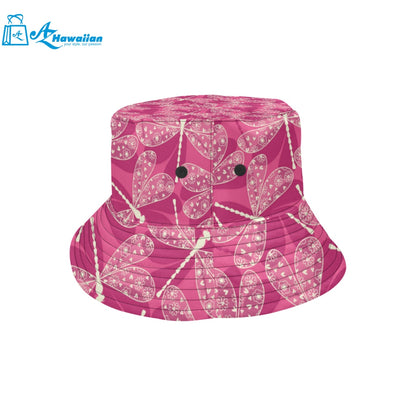 Beautiful dragonfly pink background Unisex Bucket Hat