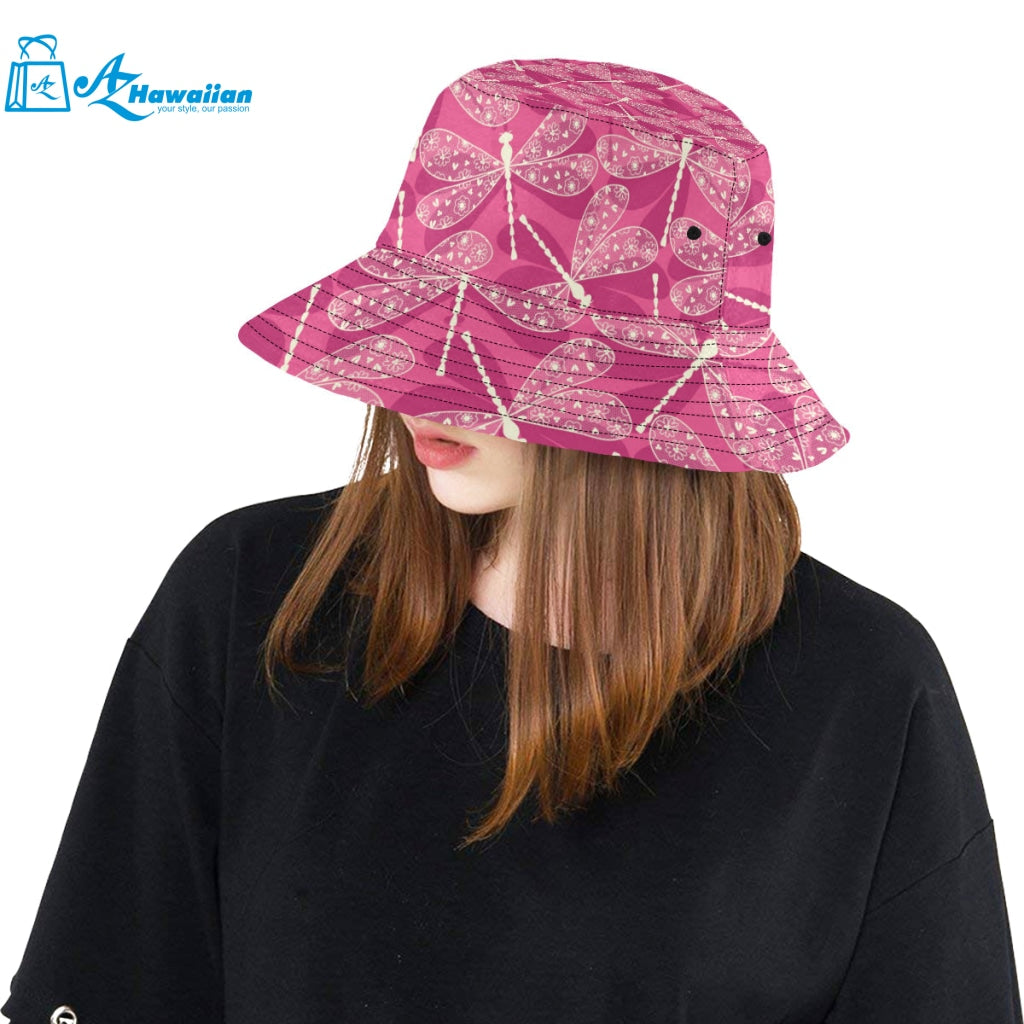 Beautiful dragonfly pink background Unisex Bucket Hat