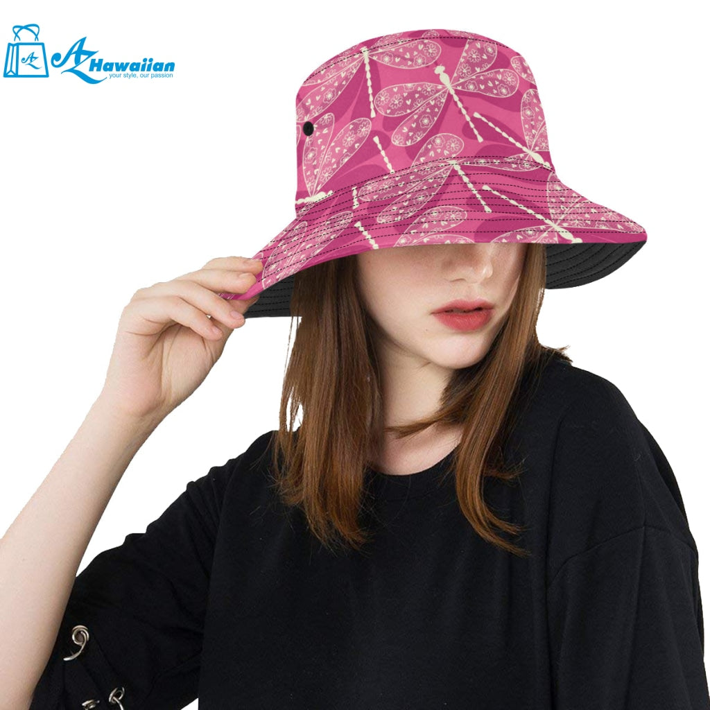 Beautiful dragonfly pink background Unisex Bucket Hat