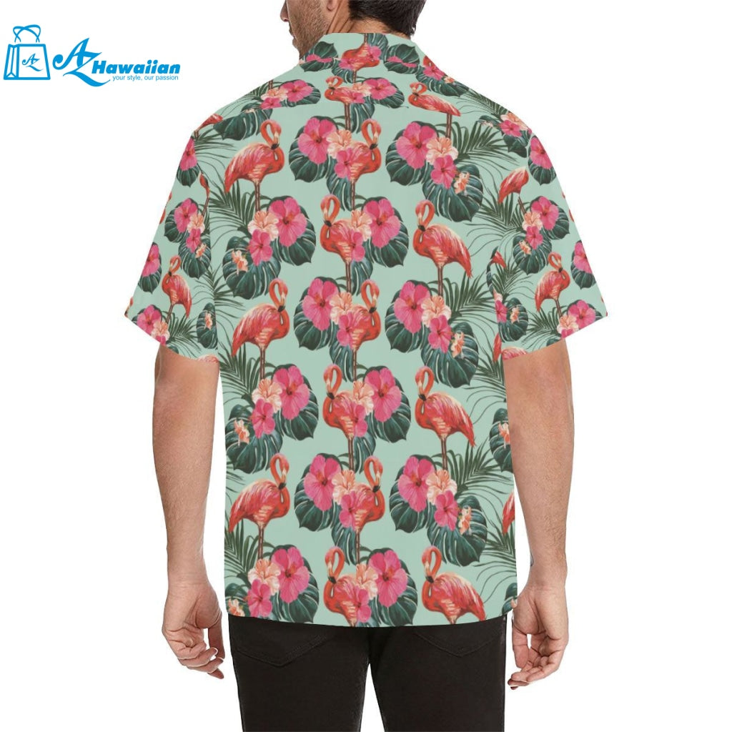 Beautiful Flamingo Tropical Palm Leaves Hibiscus P Mens All Over Print Hawaiian Shirt