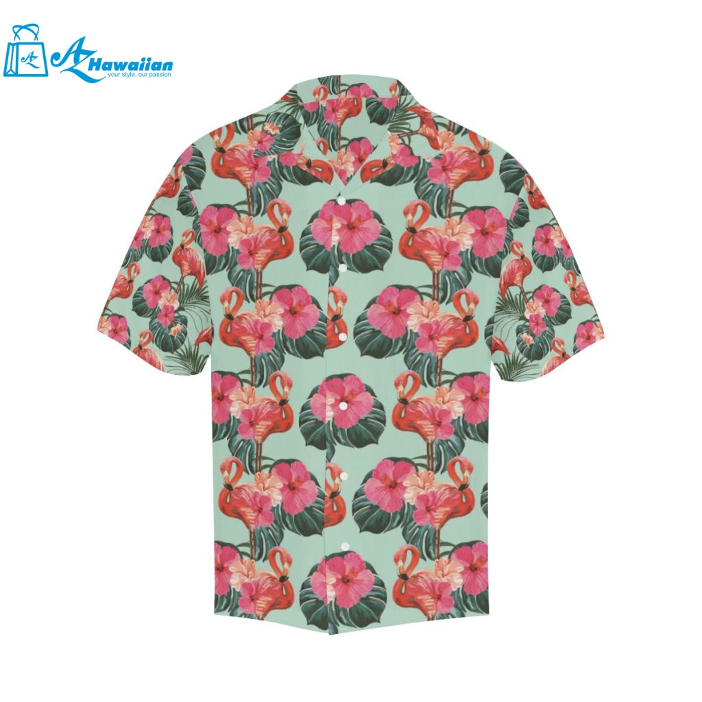 Beautiful Flamingo Tropical Palm Leaves Hibiscus P Mens All Over Print Hawaiian Shirt