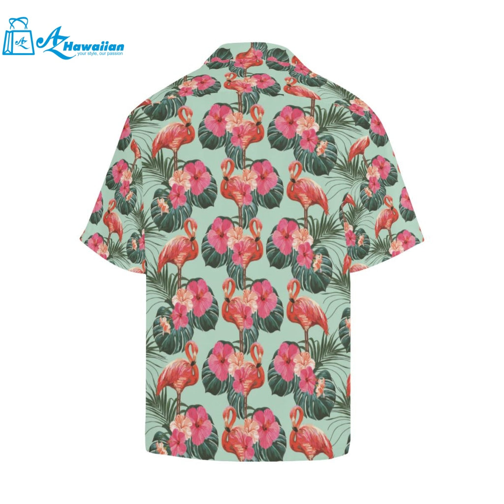 Beautiful Flamingo Tropical Palm Leaves Hibiscus P Mens All Over Print Hawaiian Shirt