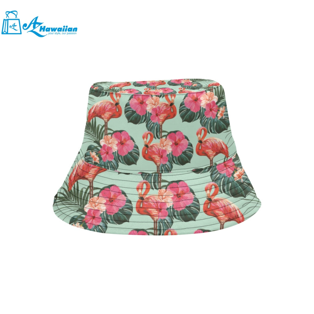 Beautiful flamingo tropical palm leaves hibiscus p Unisex Bucket Hat