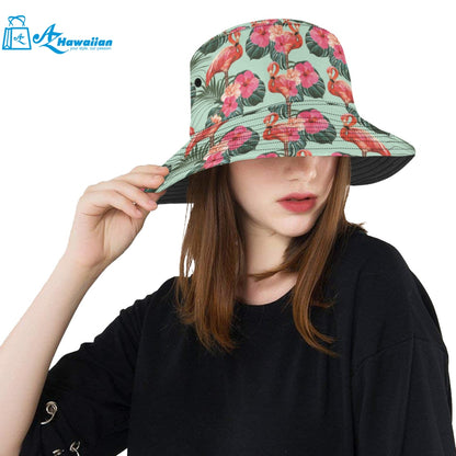 Beautiful flamingo tropical palm leaves hibiscus p Unisex Bucket Hat