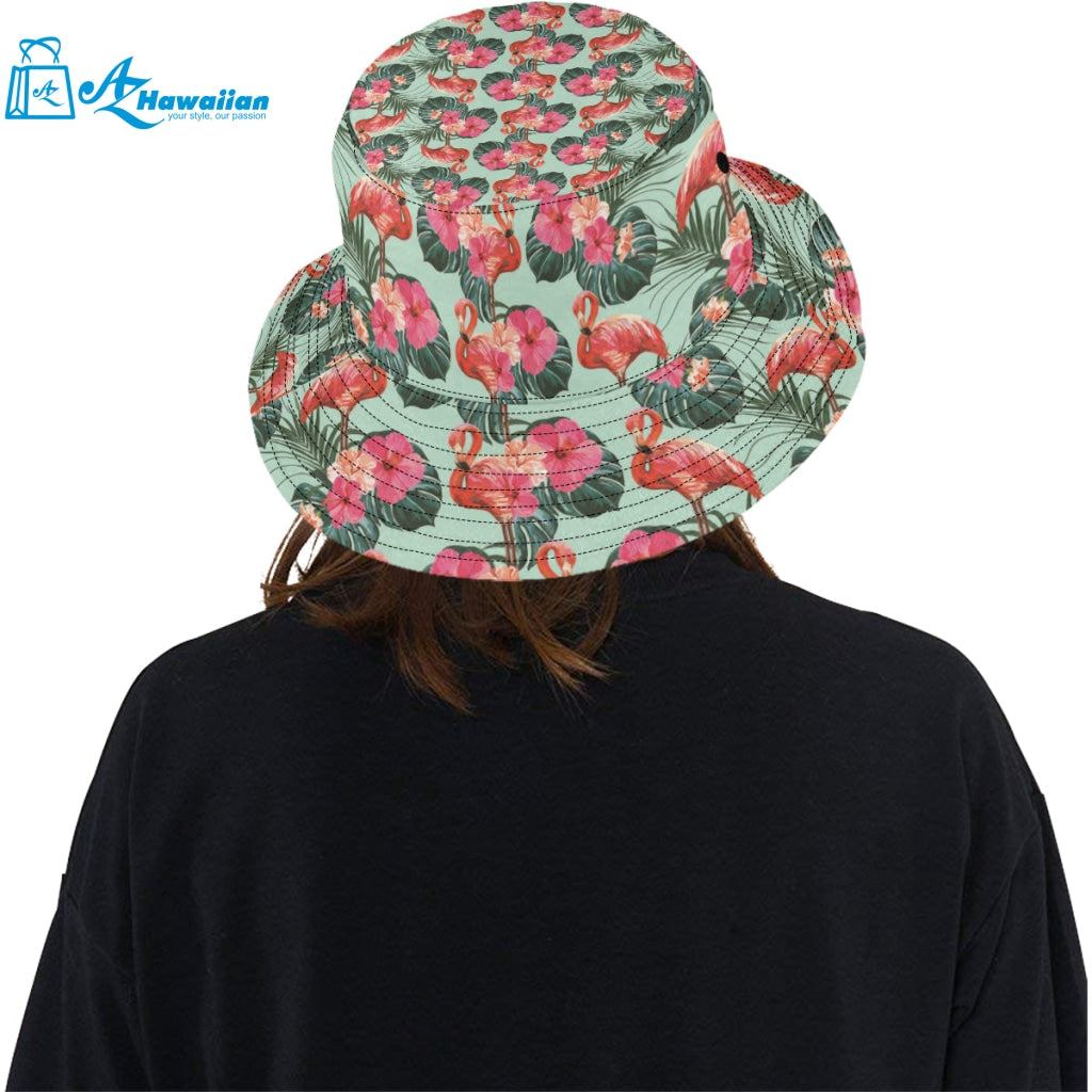 Beautiful flamingo tropical palm leaves hibiscus p Unisex Bucket Hat